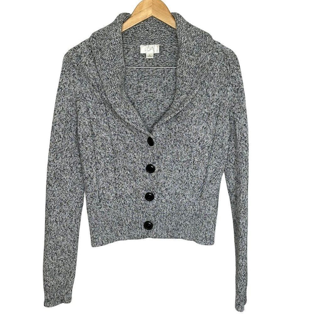 Ann Taylor LOFT Chunky Marled Cable Knit Cropped Cardigan Women's XL Grandmacore